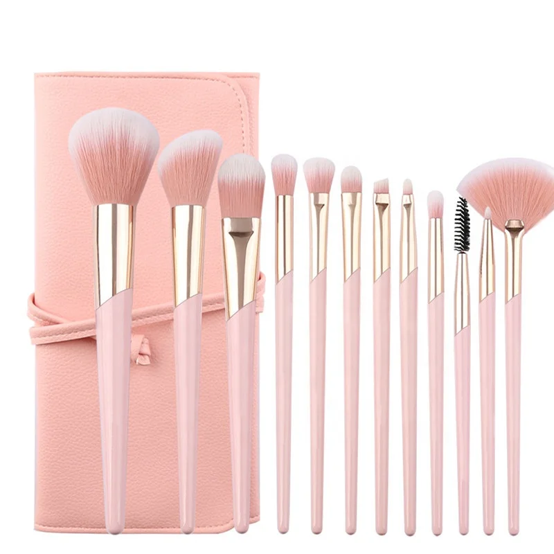 
Косметические кисти для макияжа Набор частные этикетки розовые веганских материалов Кисть для макияжа с чехлом из искусственной кожи пу 