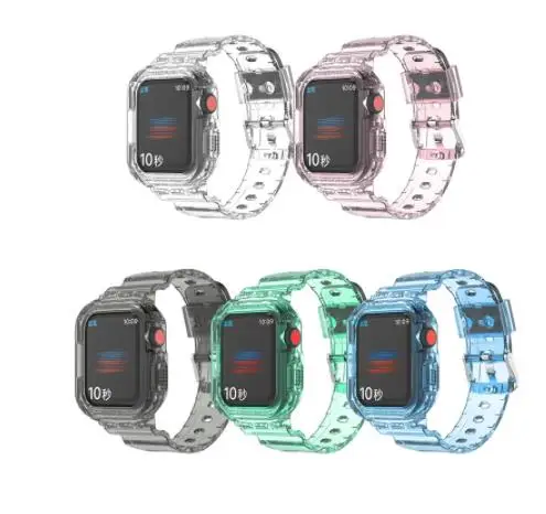 NEW Silicone Clear Strap + Case for Apple Watch 7 41mm 45mm Sport Band Belt Bands Protector Cover for iWatch series 7 Bracelet
