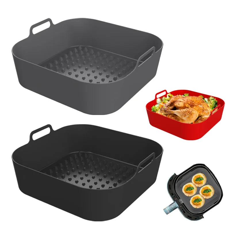 BPA Free Food Grade 8.3 Inch Air Fryer Silicone Mold Pots Baking Tray Mat Cake Pan Accessories  Airfryer Liners Silicone Square