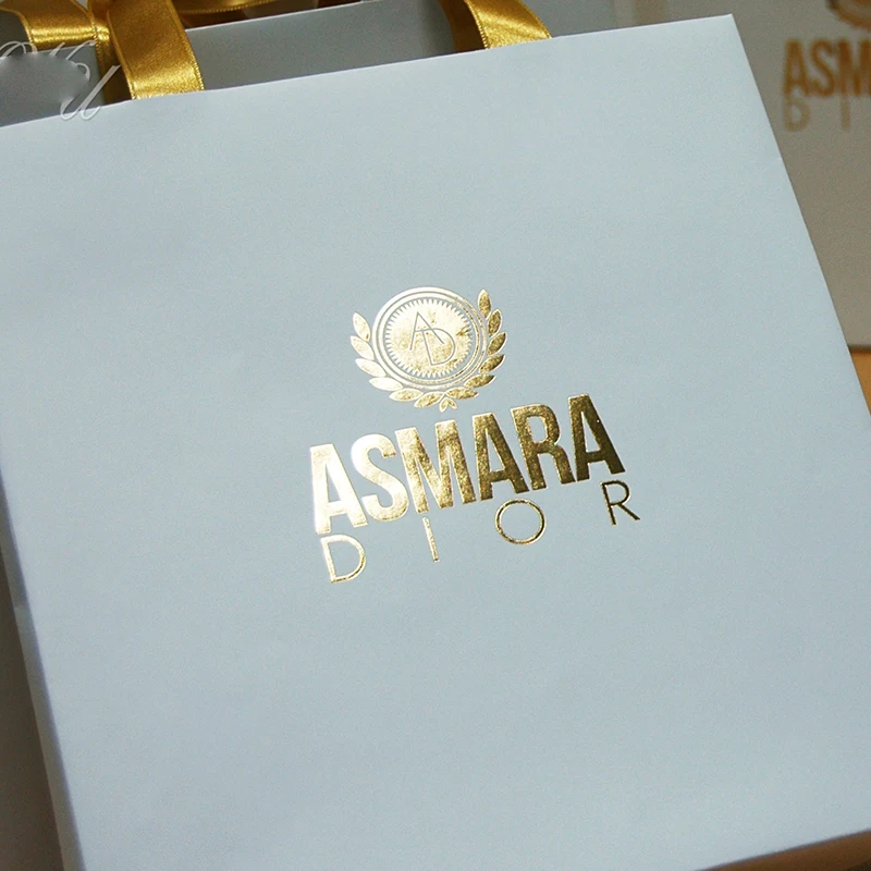 Custom Printed Logo Luxury Gold Foil Printing Retail Boutique Shopping Tote Art Gift Paper Bags For Shoes Clothes Packaging