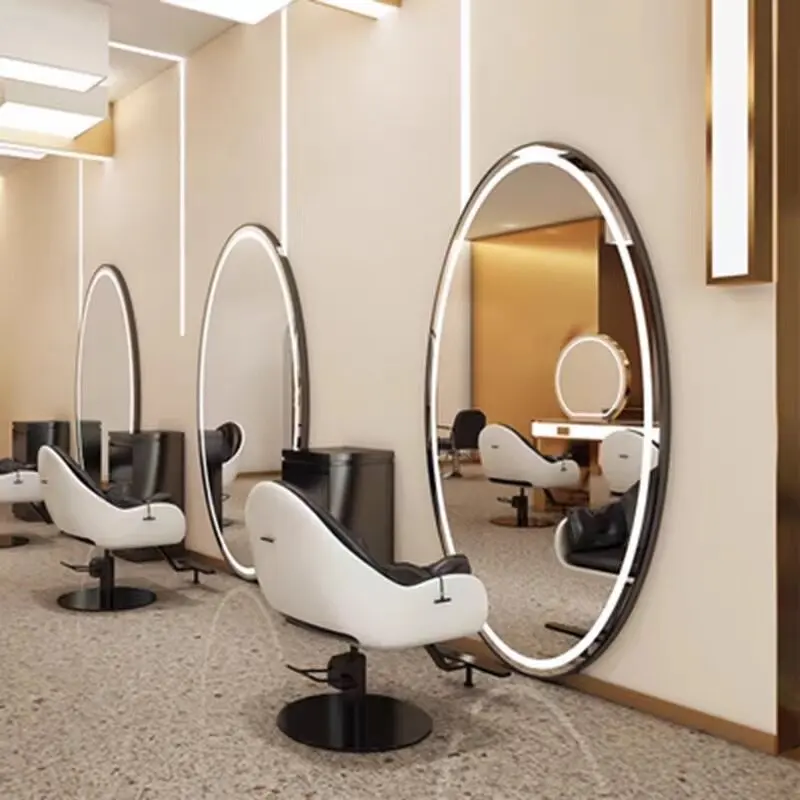 Factory wholesale wooden frame packaging salon furniture set Dressing mirror dresser Barber salon led mirror