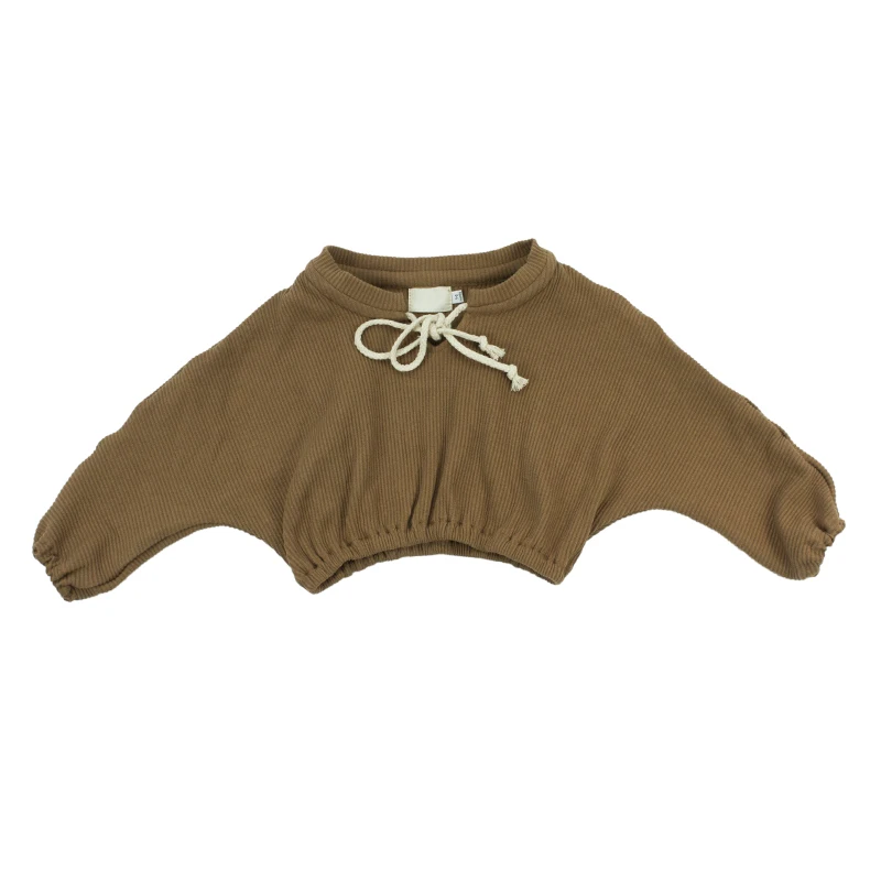 
Wholesale Fashionable baby clothes brown ribbed cotton unisex top string 