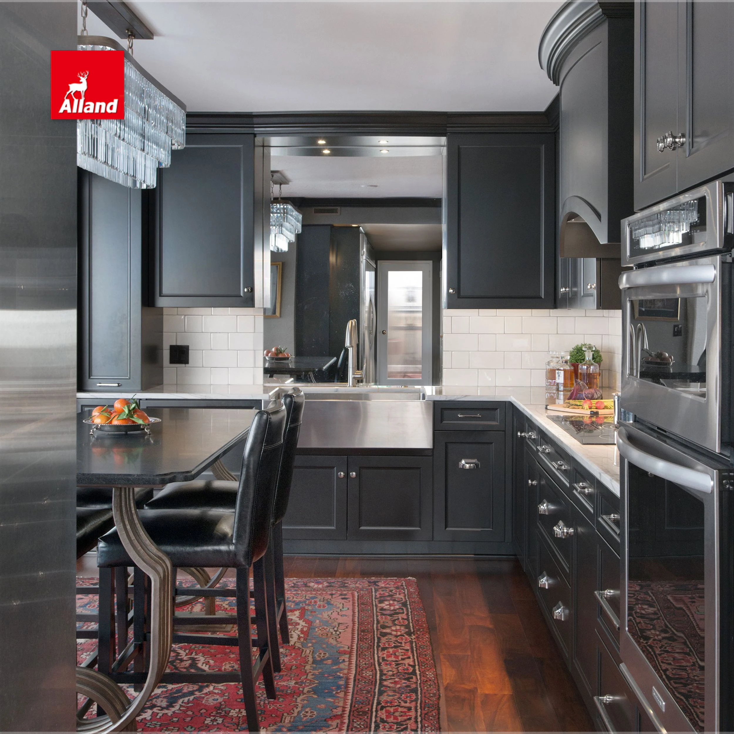 Allandcabinet Groovy Charcoal Black Kitchen Cabinet By Recessed Door With Stainless Steel Sink And Mirror For Family