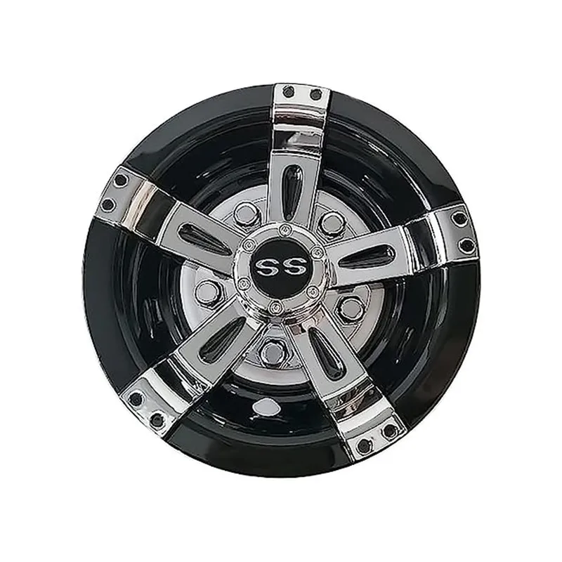 Golf Cart wheel hub cover 8 inch Set of 4 Universal Golf Cart Wheel Covers in Brilliant Chrome and Gloss Black Finish