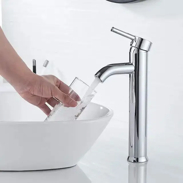 Modern Single Lever Stainless Steel Basin Faucet Chrome Plating Tall Mixer Taps for Lavatory Bathroom
