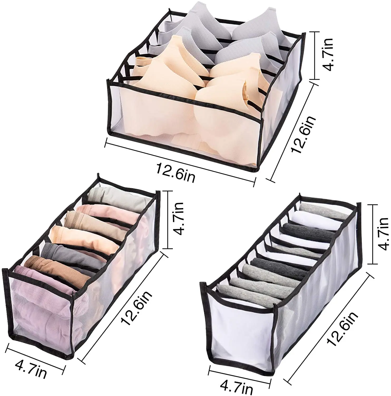 Pack of 5 Underwear Drawer Organizer Set Foldable Storage Divider Boxes Includes 6/7/7/11/11 for organizer socks and bras