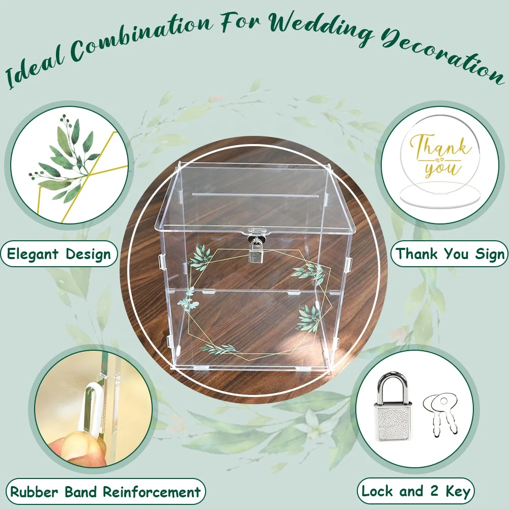 Ourwarm Money Gift Custom Reception Invitation Box Lock Wishing Well Acrylic Wedding Box for Cards