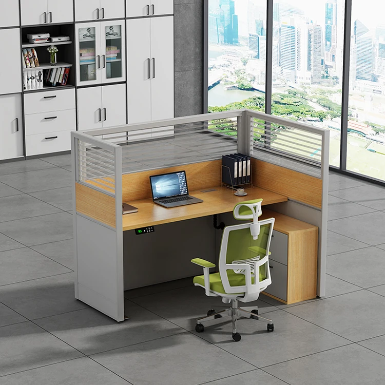 Modern Simple Electric Height-adjustable Screens Table Lifting Workstation Table With Cabinet office partition table