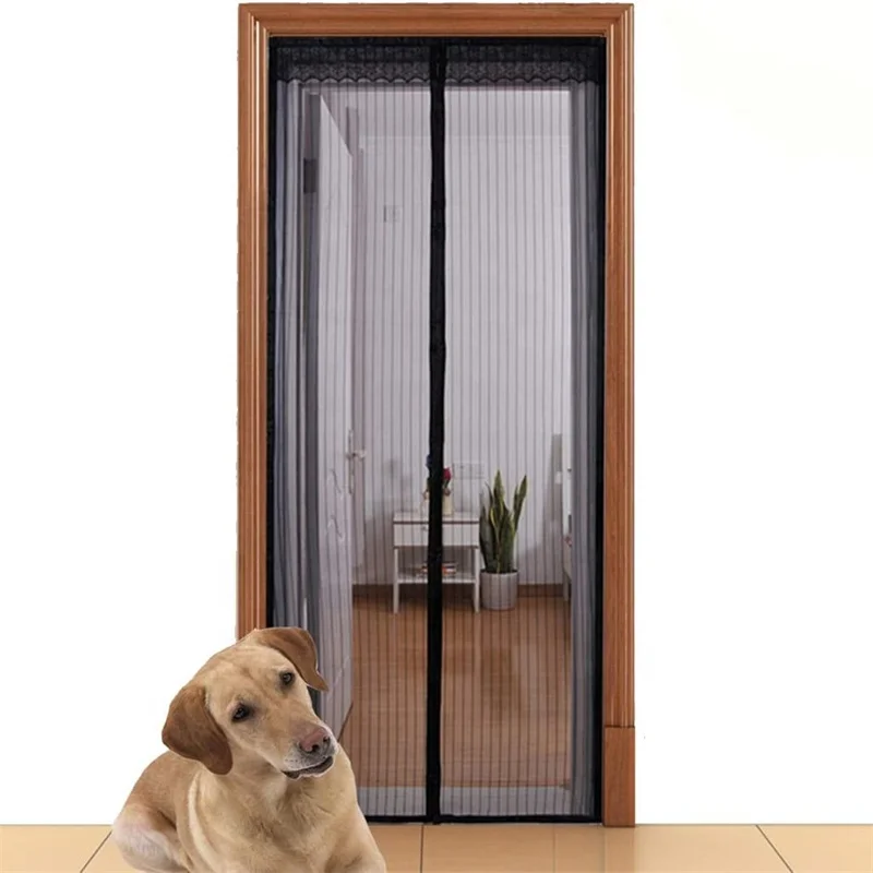 Magnetic Sliding Screen Door Reinforced Polyester Mosquito Net Curtain Hands Free Kids/Pets Friendly