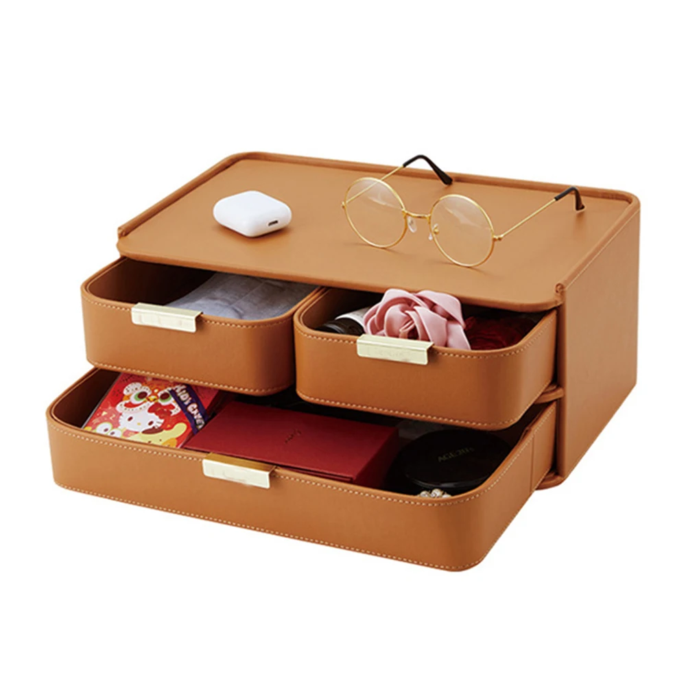 Gungazhou Factory 3 Layer Floors Pu Leather Home Pull Out Cabinet Desktop Drawer Organizers