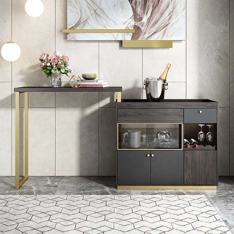 Luxury Style Storage Bar Table Stainless Steel Frame Black Home Living Room Furniture Bar Cabinet