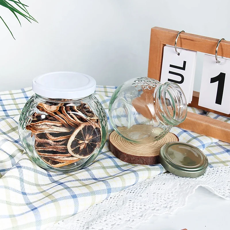 Wholesale Clear Flat Drum Glass Bottle 180ml 380ml 16oz Honey Spice Homemade Biscuit Candy Bottle Wedding Candy Jar