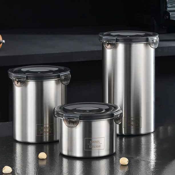 3 PCS round kitchen jars storage set airtight food storage box organizer freezer stainless steel container for restaurants