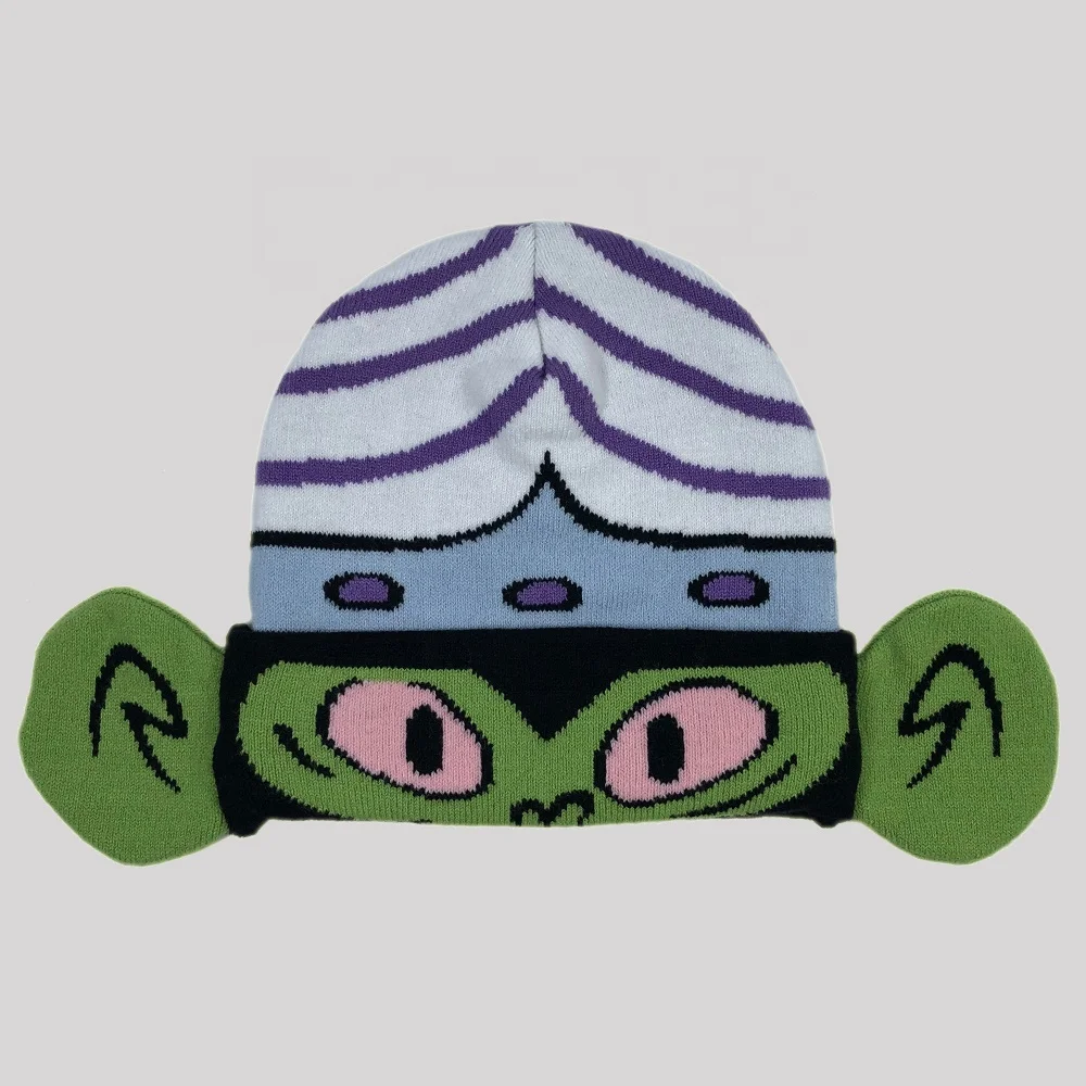 OEM high quality popular fashion acrylic knit unisex green cute funny winter hats custom frog design jacquard beanie with ears