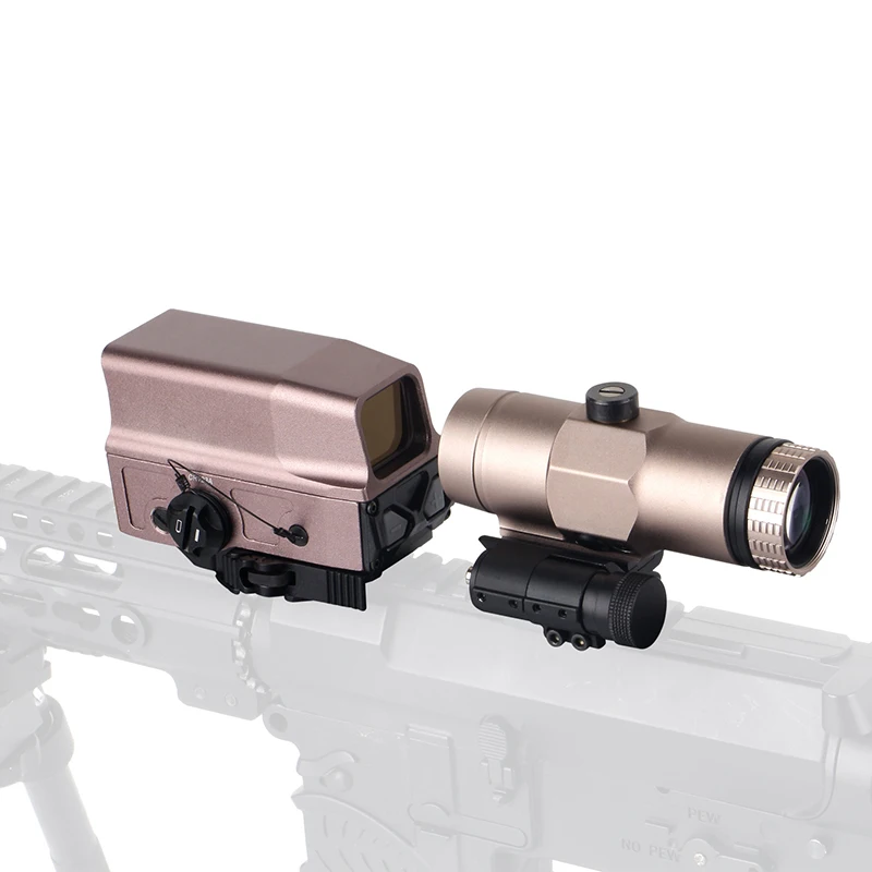 Тактический голографический красный точечный прицел + 3x лупа с откидным креплением Picatinny Rail Desert