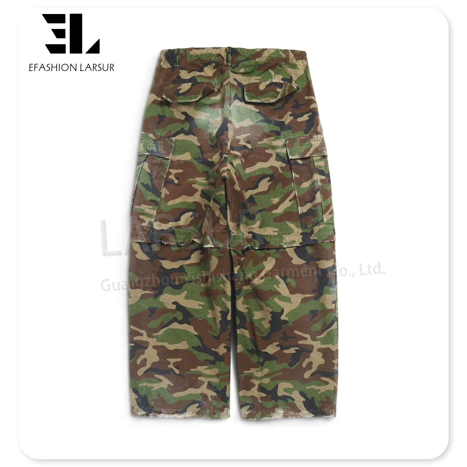 LARSUR Custom clothing manufacturer ripstop cotton camo cargo pants men distress dirty wash remove tactical pants skate pant men