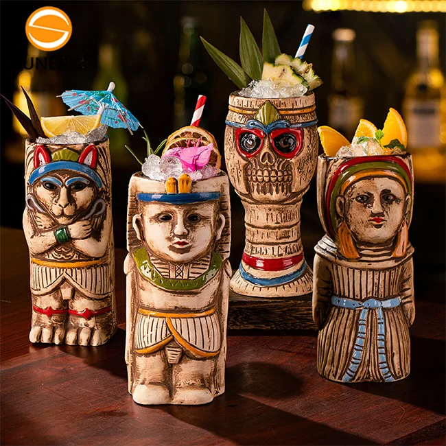 Wholesale Custom Bar Accessories Hawaii Style Creative Glasses Cups For Rum Tequila Ceramic Tiki Cocktail Mugs For Bar