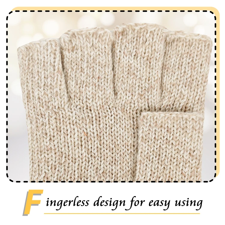Knit Wool Ribbed Gloves Custom Half Finger Single Layer Wool Gloves For Outdoor Keep Warm