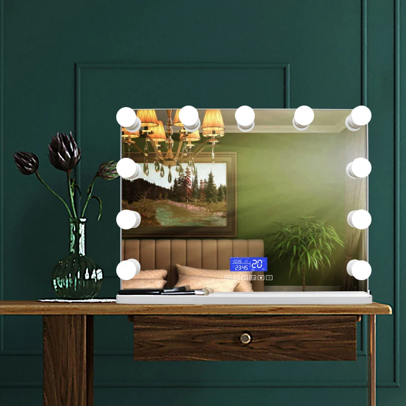Большое Стеклянное настольное зеркало со светодиодной подсветкой, сенсорный экран, туалетный столик, голливудское световое зеркало с Bluetooth