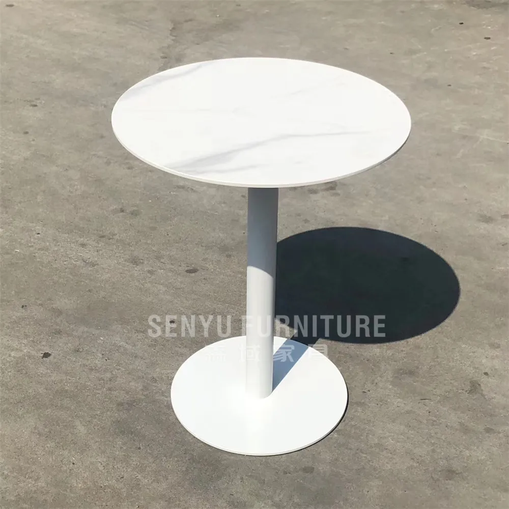 Cheap white farmhouse metal round coffee table base mosaic natural marble tea table