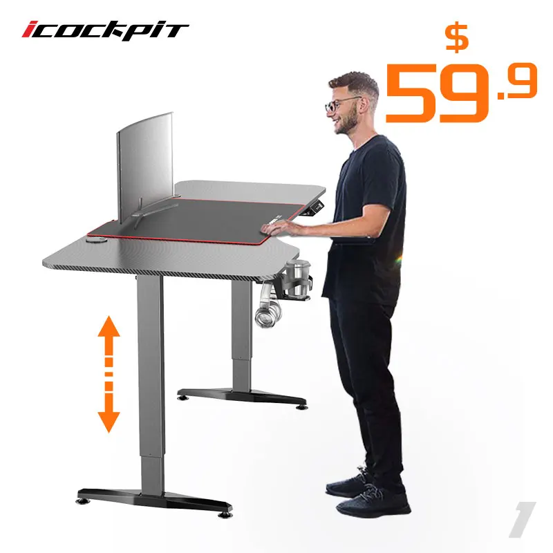 Icockpit Easy To Assemble Electronic Competition E-Sports Style Up Down Gaming PC table Gaming Desk Table Adjustable Computer De