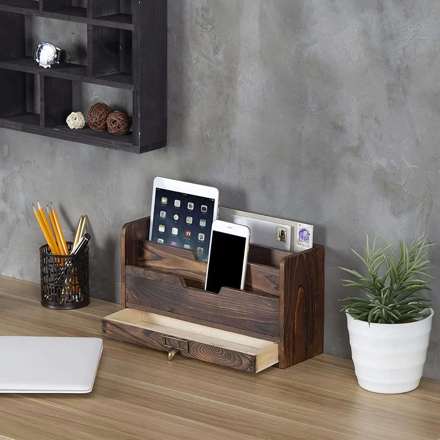 3-х уровневый кофейно-коричневый деревянный офисный стол файл Органайзер сортировщик почты лоток держатель w/ящик для хранения косметики ящик для хранения держит ручки, фломастеры, заколки, ленты