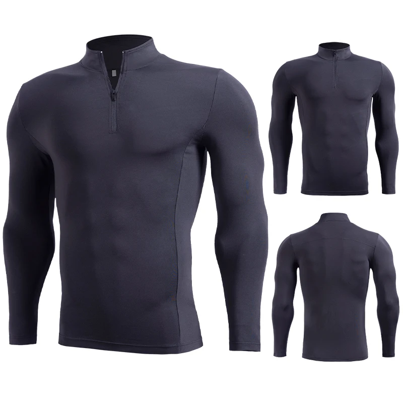1/4 zipper Men Active Quick Dry Crew Neck T Shirts | Athletic Running Gym Workout long Sleeve Tee Tops