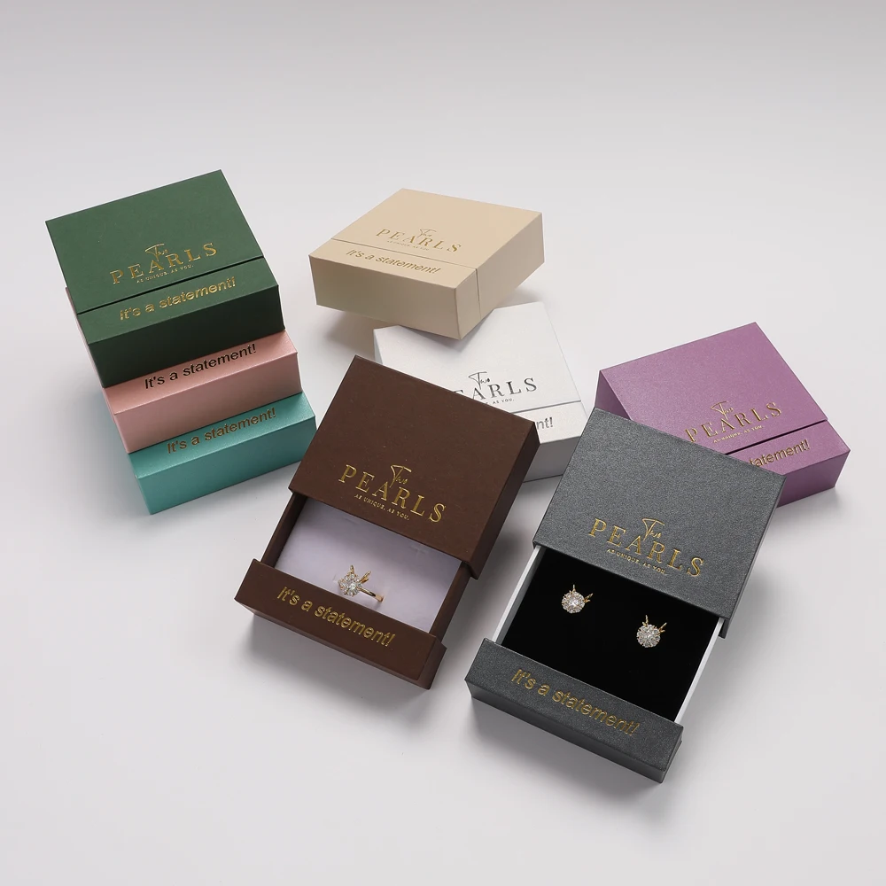 custom logo recyclable handmade slide gift box packing for jewellery earring necklace bracelet rings paper jewelry drawer box