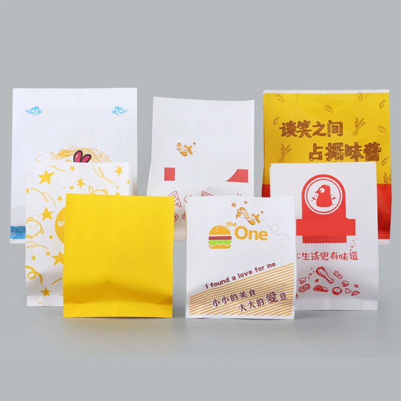 Factory customizable flexography logo oil proof wax paper r bag Food packaging Sandwich Hamburger bag for Take away