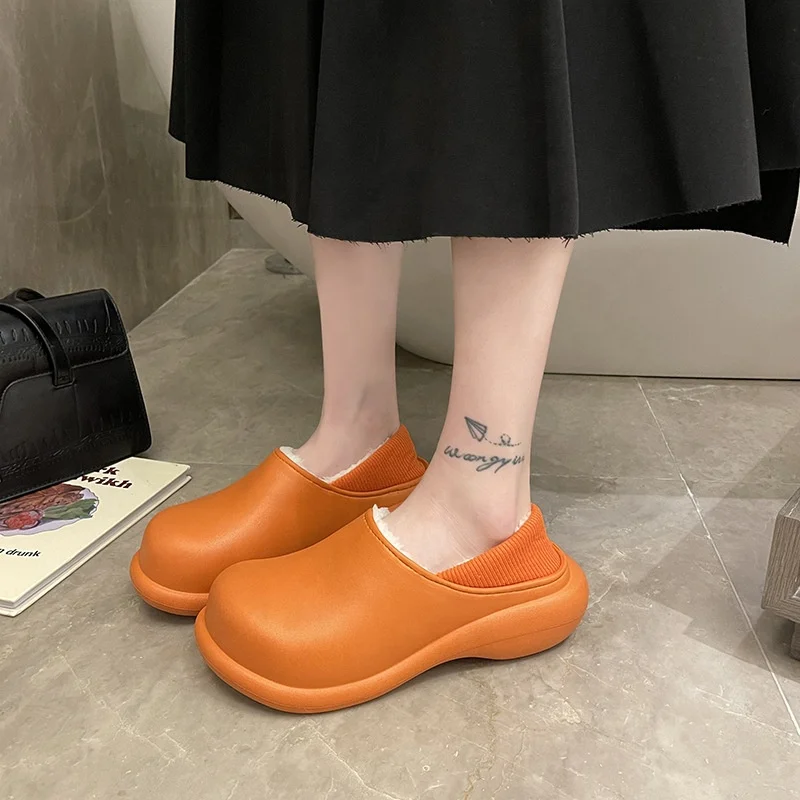 Furry Slides 2021 New Winter Soft Home  Plush Slipper Indoor Shoes  Women Waterproof Eva Fur Slippers For Ladies