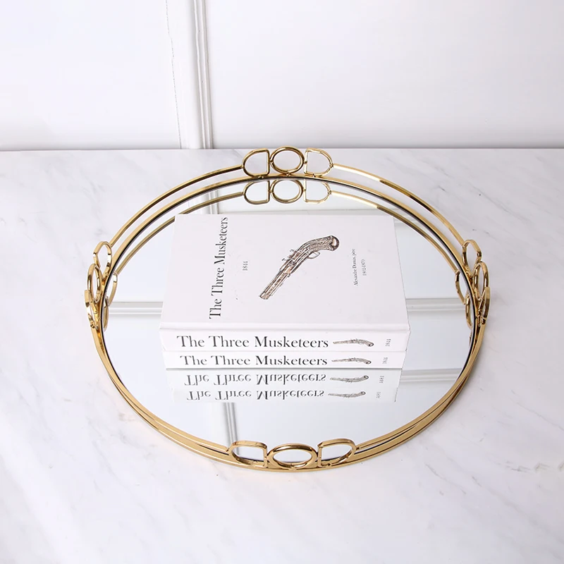 Modern Arabic Golden Metal Mirror Perfume Decorations Home Luxury Glass Mirror Tray Gold For Coffee Table