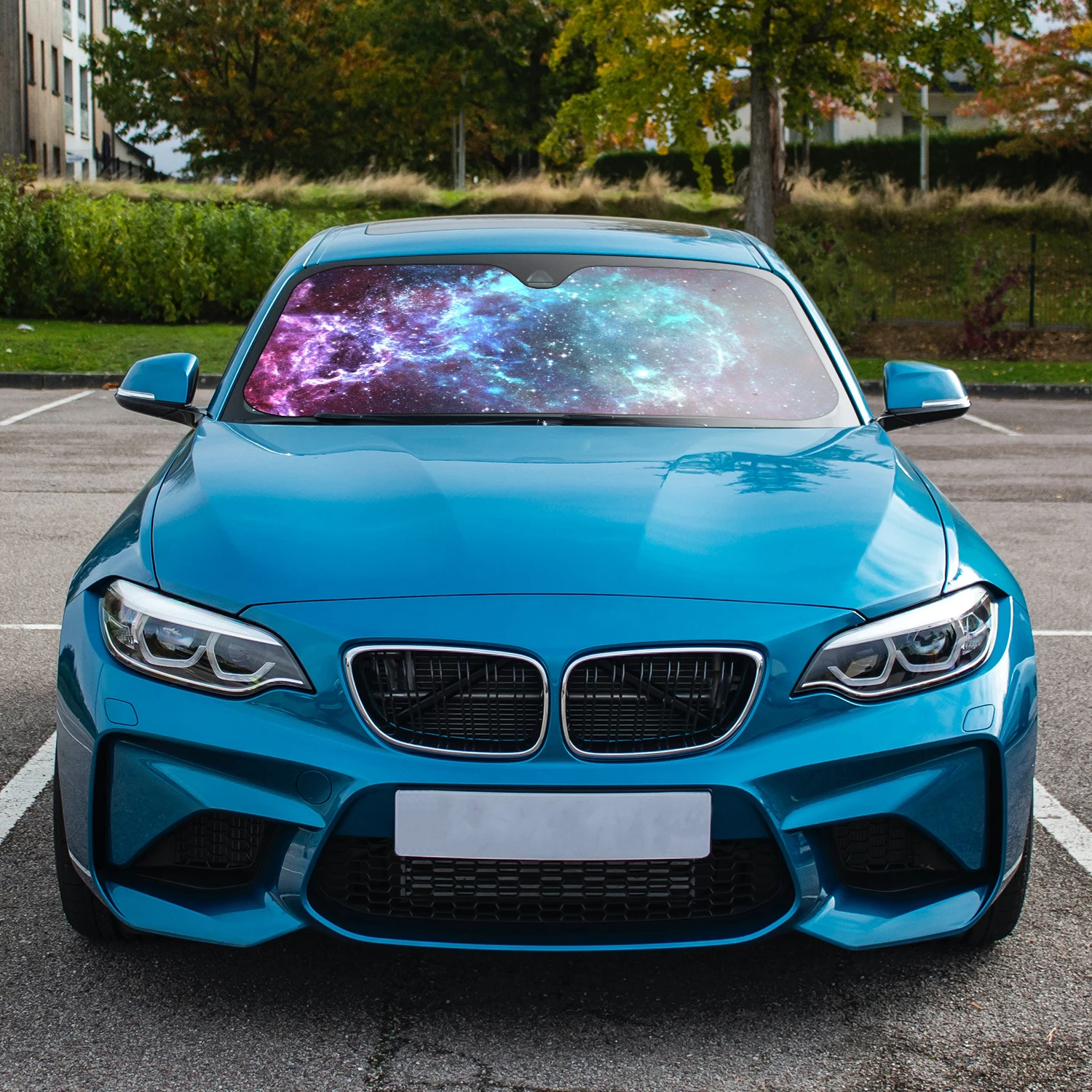 Galaxy Space Car Sun Shade for Windshield with 4 Free Suction Cups Front Window Sunshade Blocks UV Rays Starry Sky