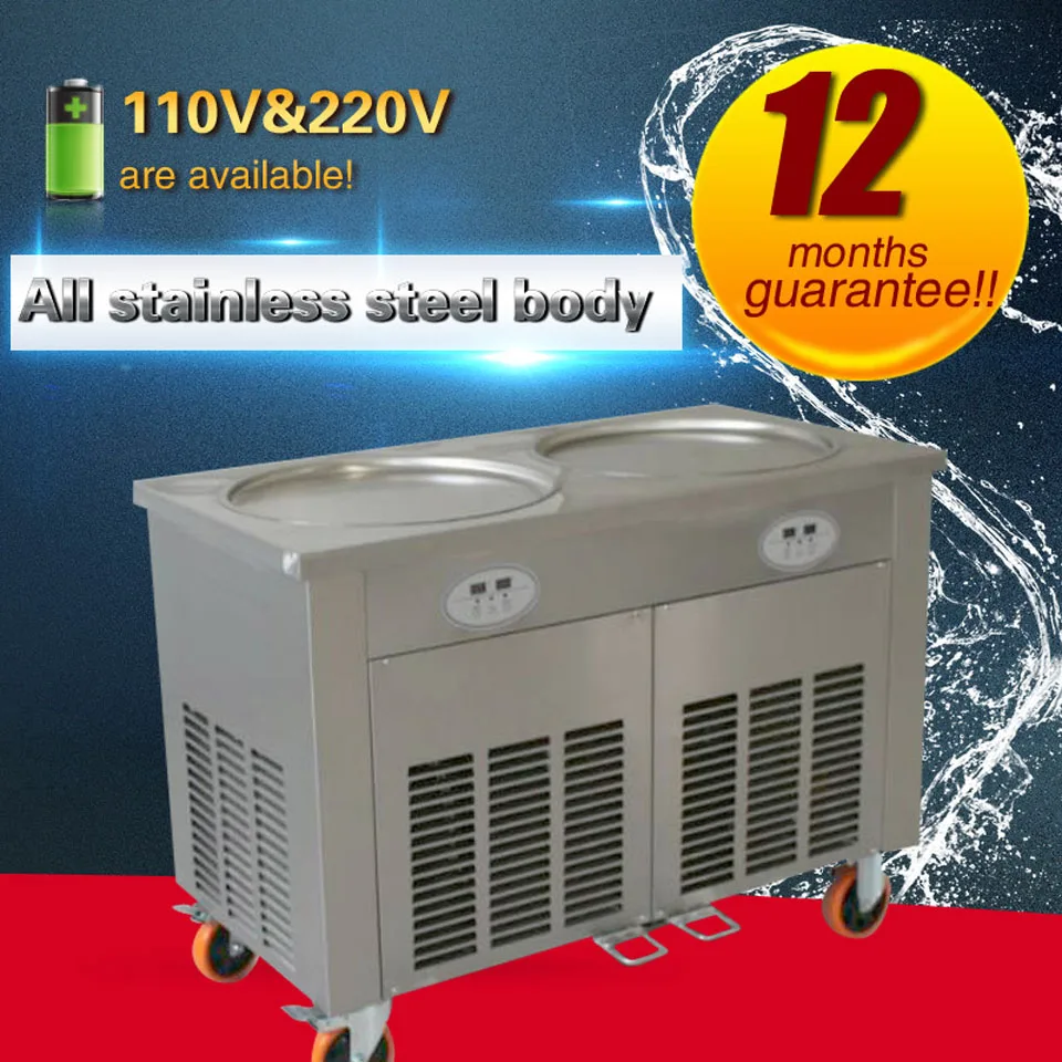 
Commercial stainless steel double square pan fry ice cream roll machine for sale 110V/60HZ,220V/50HZ 