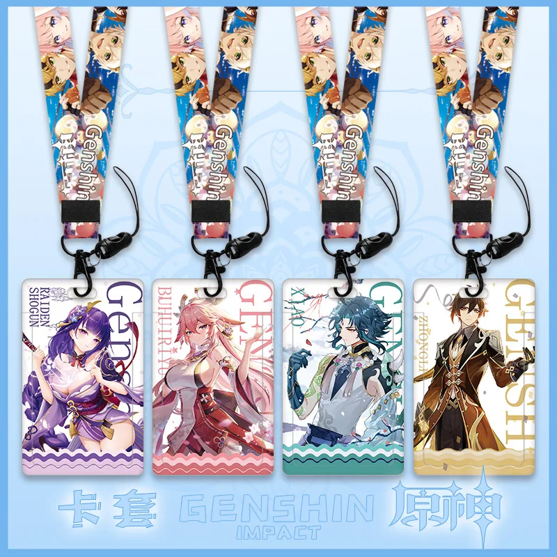 54 Styles Genshin Impact Card Holder Ganyu Hutao Venti Zhongli Anime Lanyard