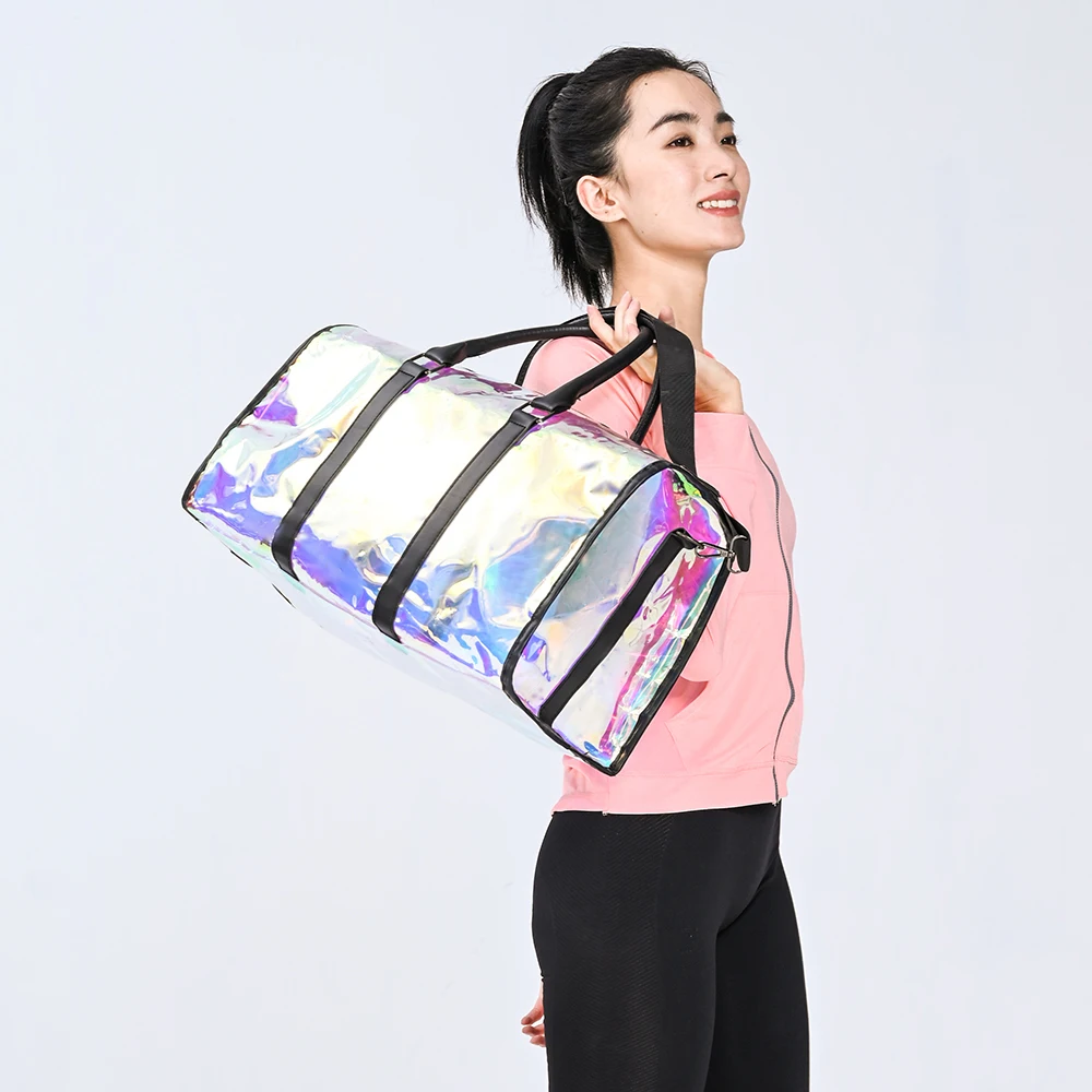 Luxury fashion handbag waterproof weekend thick Pvc transparent three-dimensional holographic travel luggage bag sports bag