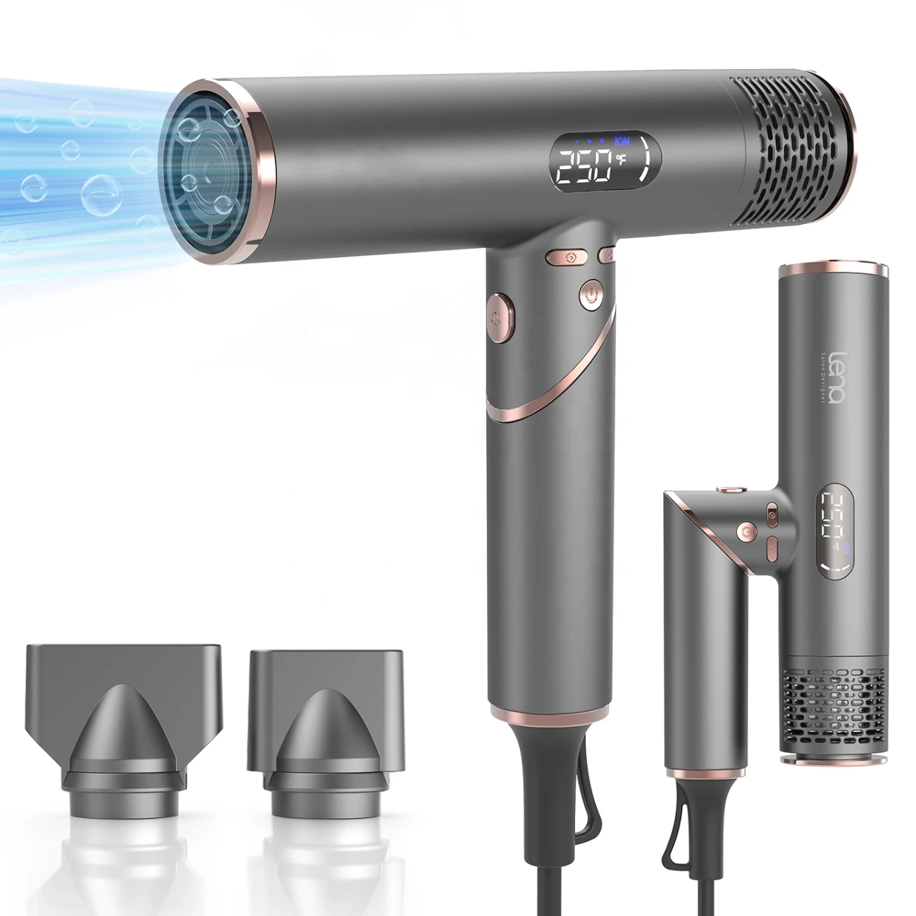 New Design High Speed Hair Dryer T Shaped Professional Folding Mini Hair Dryer Set Brushless Motor with Negative Ion