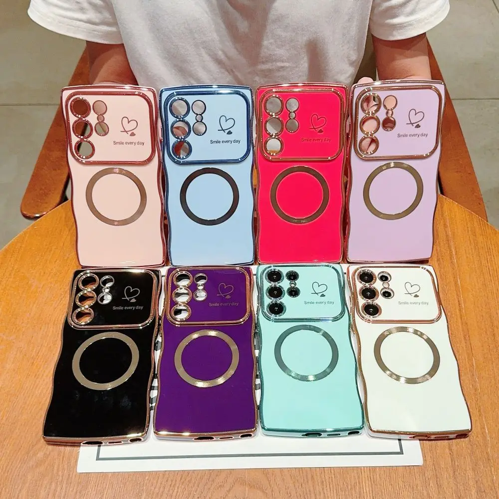 Korea Cute Fashion Phone Case Wave Design for Samsung S24Ultra S24Plus S22 S23U Soft Plated Magneic Mobile Phone Cover