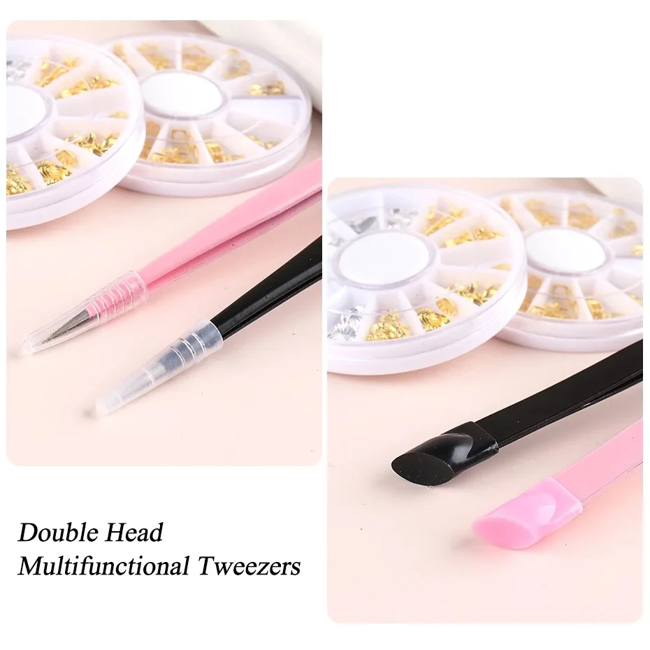 Инструменты для дизайна ногтей оптом, двухсторонние пинцеты, инструменты и аксессуары для наклеек для ногтей, профессиональные принадлежности для ногтей, инструменты