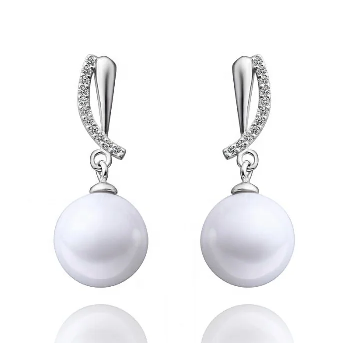 Pearl Jewelry Set 925 Sterling Silver Classic CZ Accent Curly Stem Freshwater Pearl Drop Necklace Earrings Set