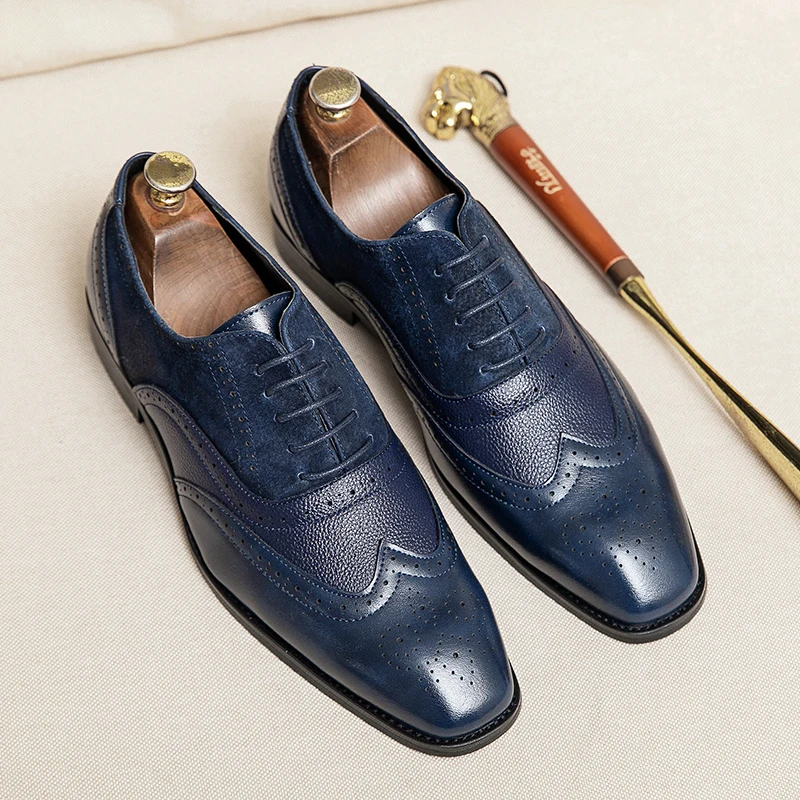 High Quality Pointed Pure Color Genuine Leather Shoes for Men Derby Autumn Slip-on Dress Shoes