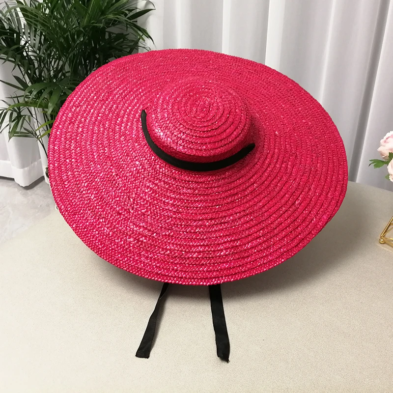 European and American style Hand-woven flat-top Wheat straw hat large brim fashionable shallow beach hat