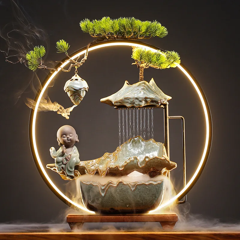 Cone Holder Decoration Zen Home Furnishings Aromatherapy Led Light Backflow Waterfall Incense Burner