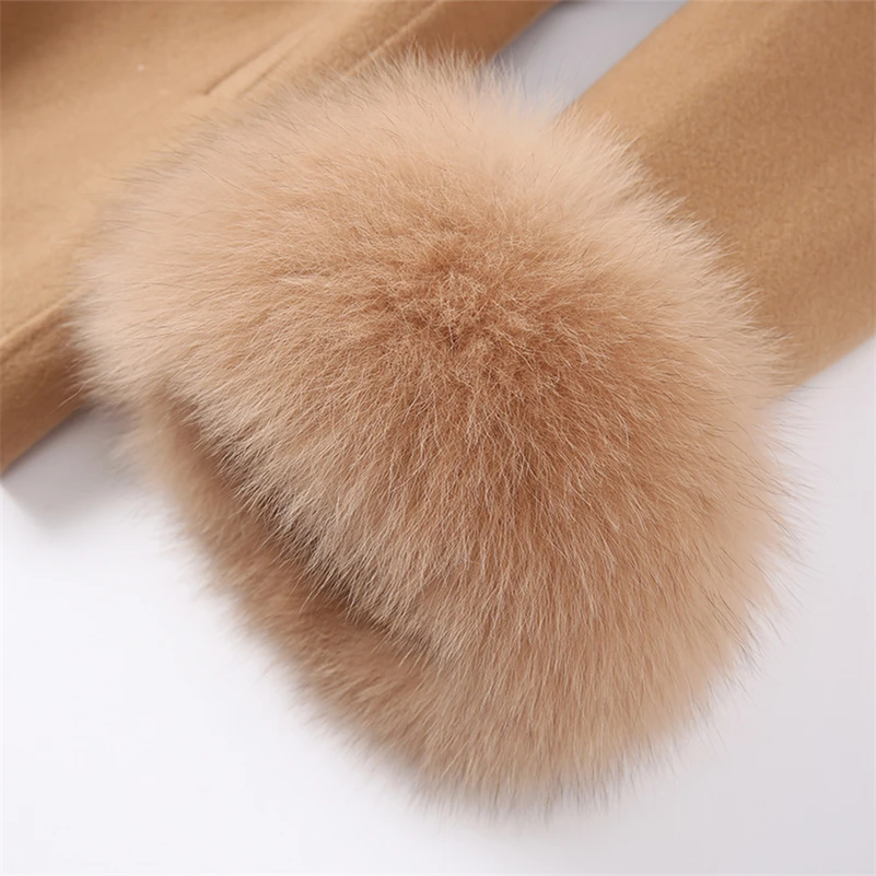 Women Winter Real Fox Fur Coat Jacket 2021 Female Lady Over Size Wool Blends Parka Trench Cape Z21182