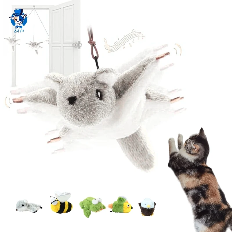 Interactive Movement Indoor Plush Cat Toy Automatic Flapping Flying Squirrel Electric Cat Toy with Catnip USB