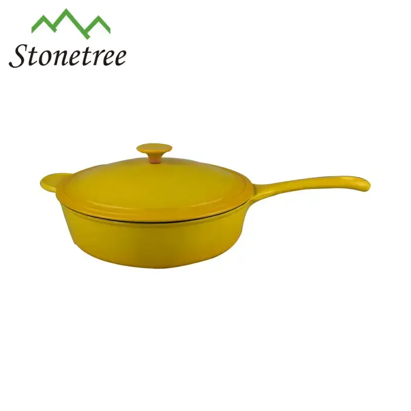 High Quality Cast Iron Luxury Cooking Pots Oem Non-stick Cookware Cast Iron Pot With 2 Handle Yellow Color