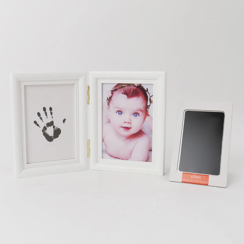Non-toxic Clean Inkless Baby Footprint Handprint Stamp Ink Pad Baby hand and foot print frame Solid wood frame commemoration