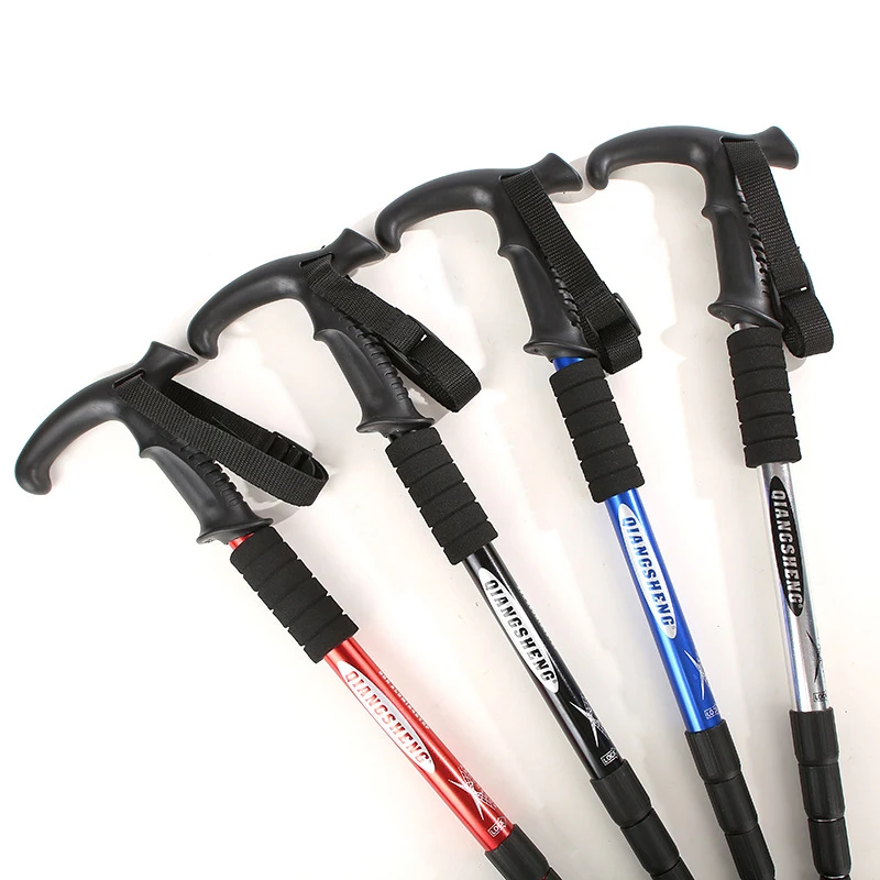 
Hot Sale outdoor Trekking Ski Hiking Pole Walking Stick portable Aluminum Alloy Adjustable Telescopic 4 Section Alpenstock 