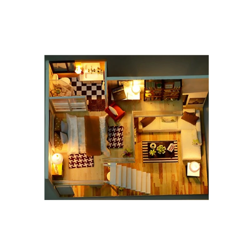 Diy Wood Doll Houses Miniature with Furniture Kit Miniature Toys for Children Set of Kids Doll House Miniatures