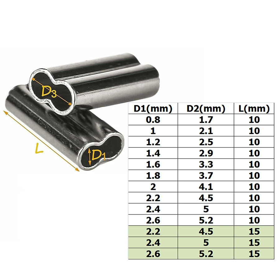 DORISEA Double Barrel Fishing Crimp Sleeves Copper Tube Connector Tool Size 0.8-2.6mm