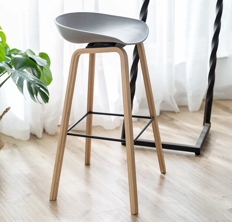 Manufacturer supply durable wood and pp bar chair with footrest